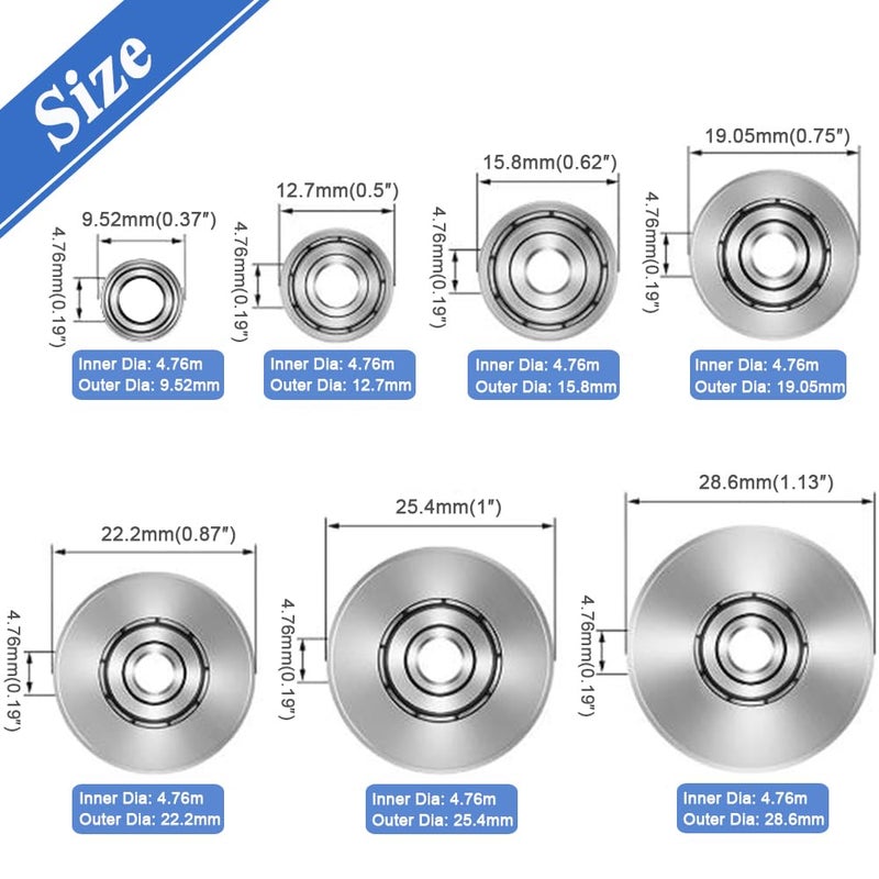 Wolfride Rabbet Router Bit Bearings Replacement Bearings for Router Bits | Inner Dia. 3/16â€ & Outer Dia. 3/8", 1/2", 5/8", 3/4", 7/8", 1", 1-1/8" - Image 2